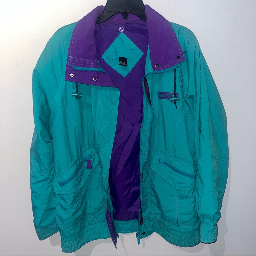Vintage River Edge Jacket Womens Size Medium Nylon Windbreaker Coat Teal Purple